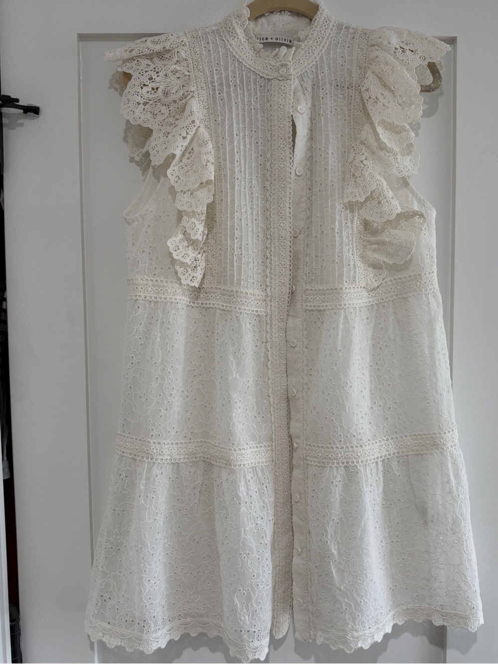 Alice + Olivia Cream Eyelet Lace Ruffle Dress